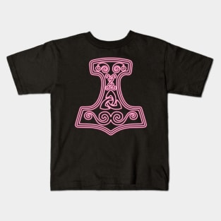 Thor hammer - Mjöllnir - pink neon Kids T-Shirt